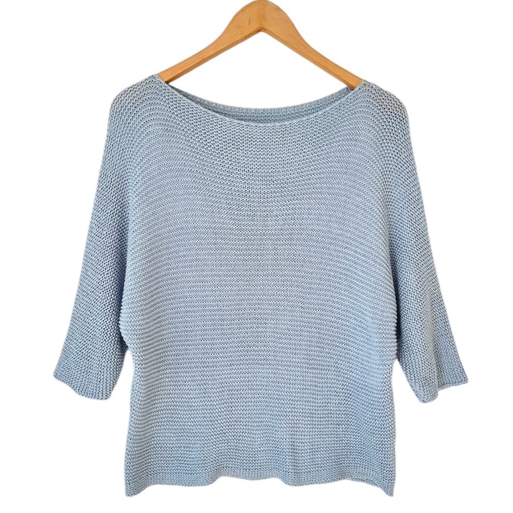 Carina Ricci Blue Knitwear Boatneck Sweater 3/4 Sleeve Womens L Minimalist